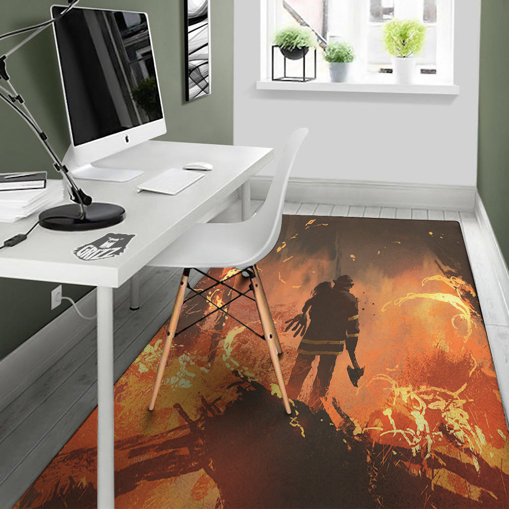 Painting Brave Firefighter Print Floor Mat-grizzshop