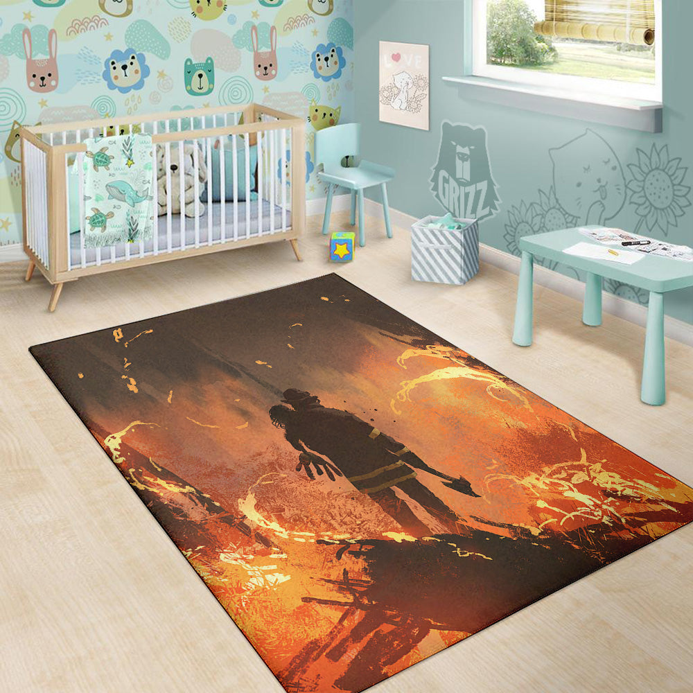 Painting Brave Firefighter Print Floor Mat-grizzshop
