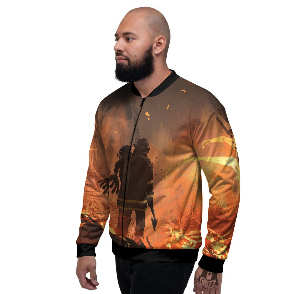 Painting Brave Firefighter Print Men's Bomber Jacket-grizzshop