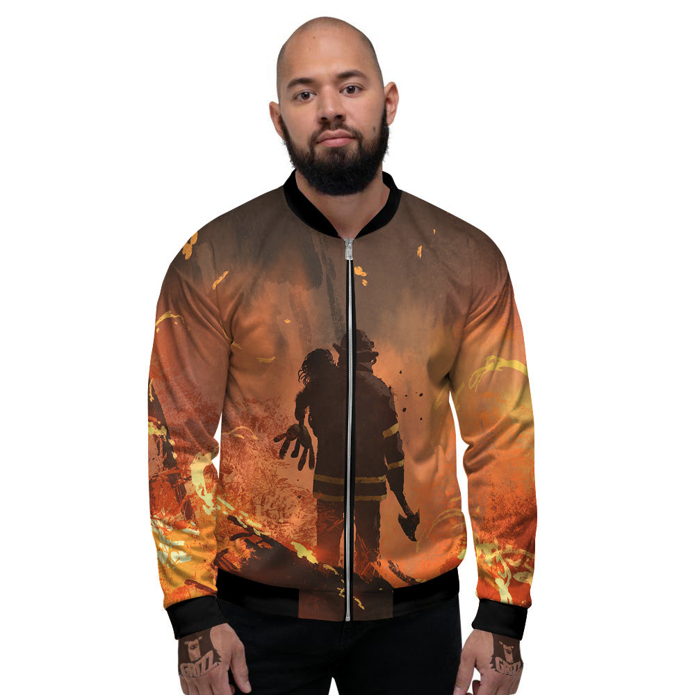 Painting Brave Firefighter Print Men's Bomber Jacket-grizzshop