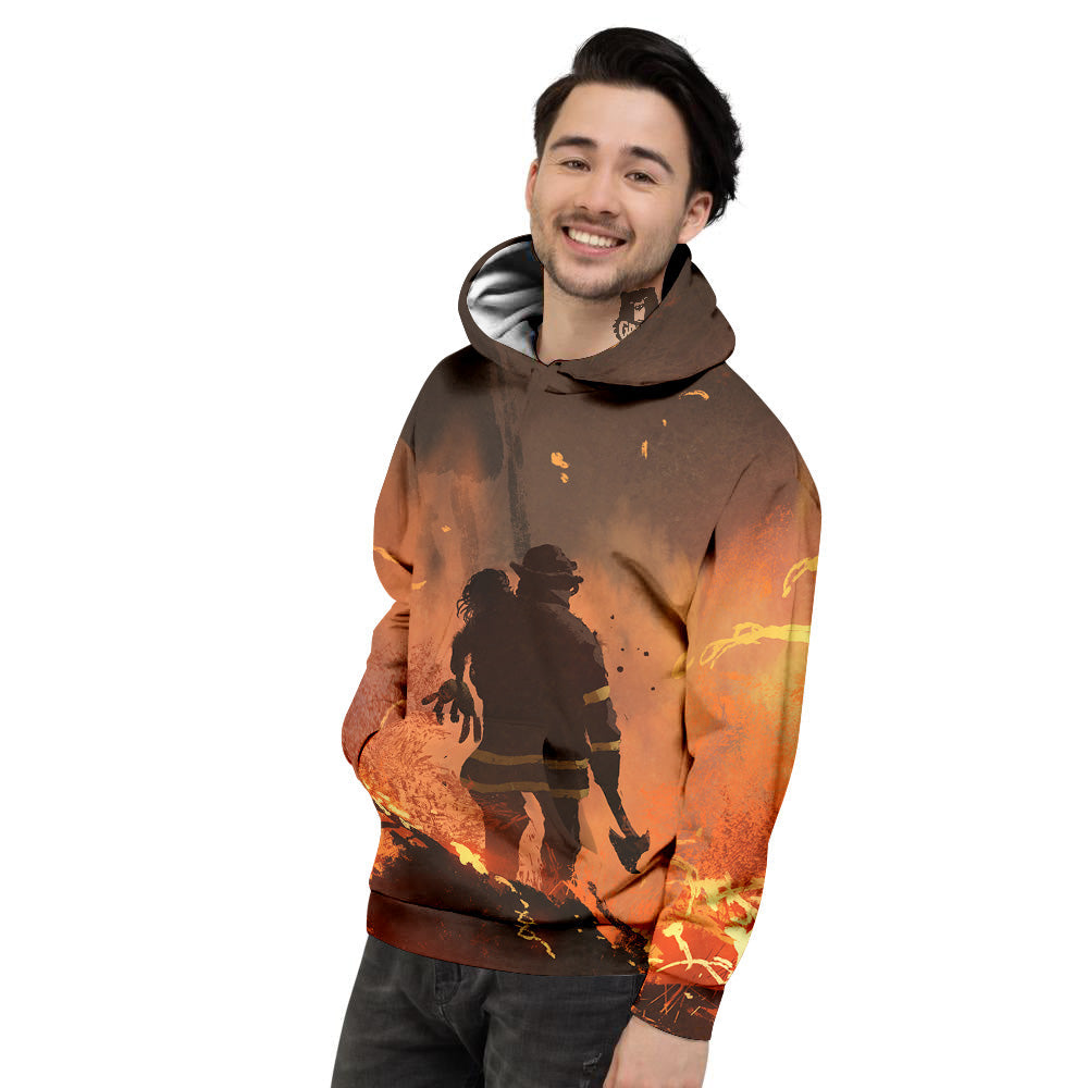 Painting Brave Firefighter Print Men's Hoodie-grizzshop