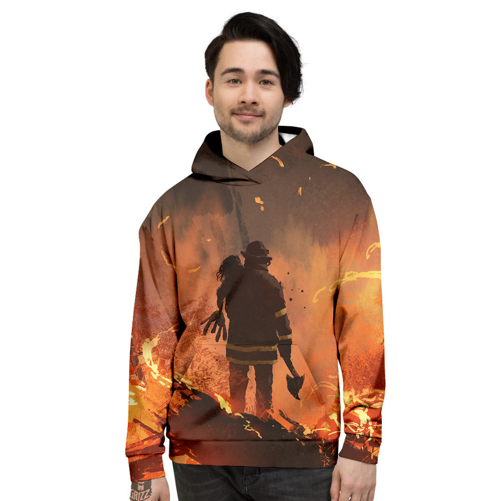 Painting Brave Firefighter Print Men's Hoodie-grizzshop