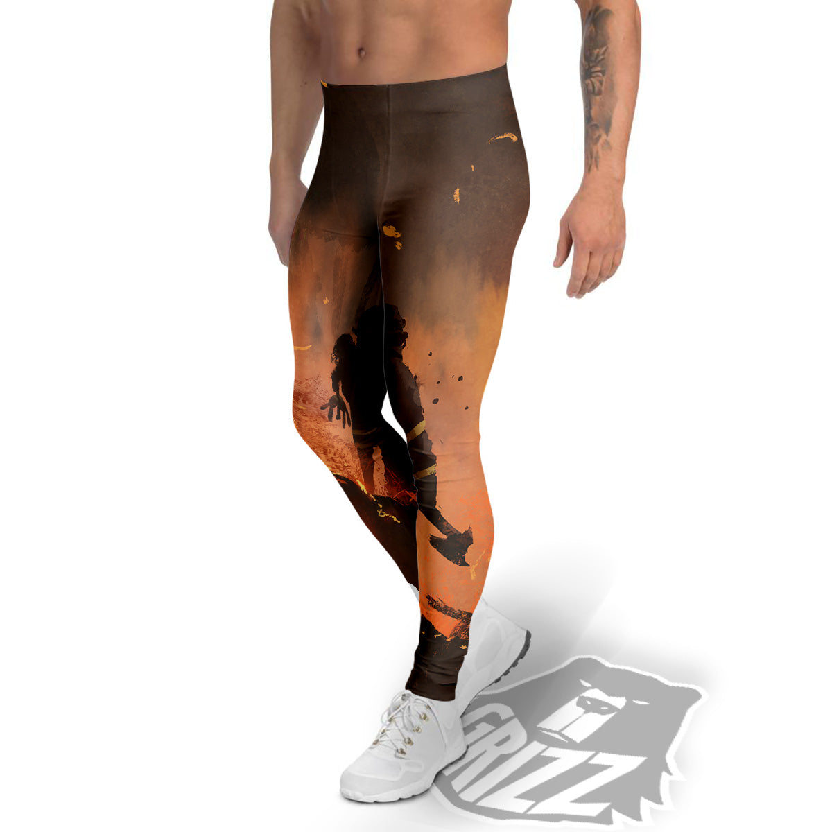 Painting Brave Firefighter Print Men's Leggings-grizzshop