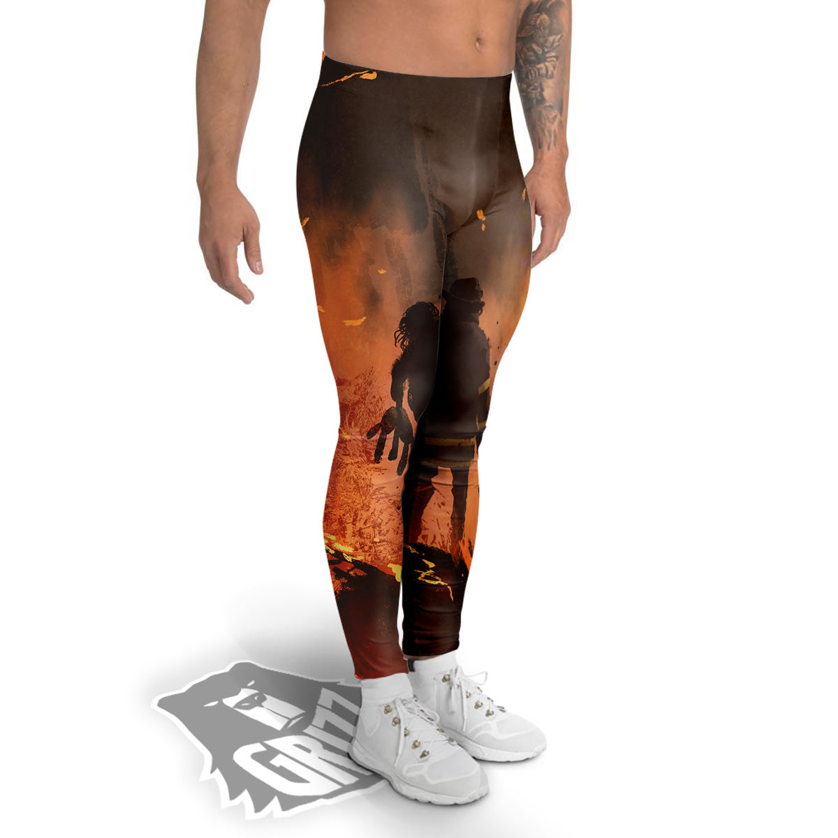 Painting Brave Firefighter Print Men's Leggings-grizzshop