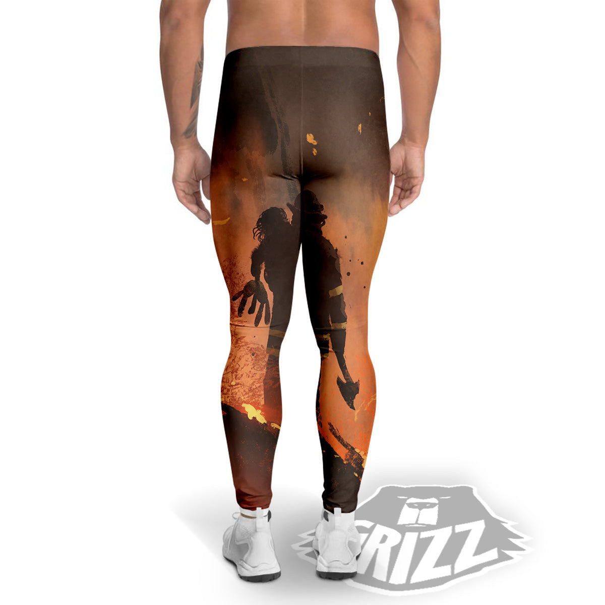 Painting Brave Firefighter Print Men's Leggings-grizzshop