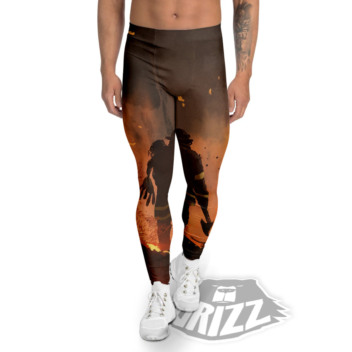 Painting Brave Firefighter Print Men's Leggings-grizzshop