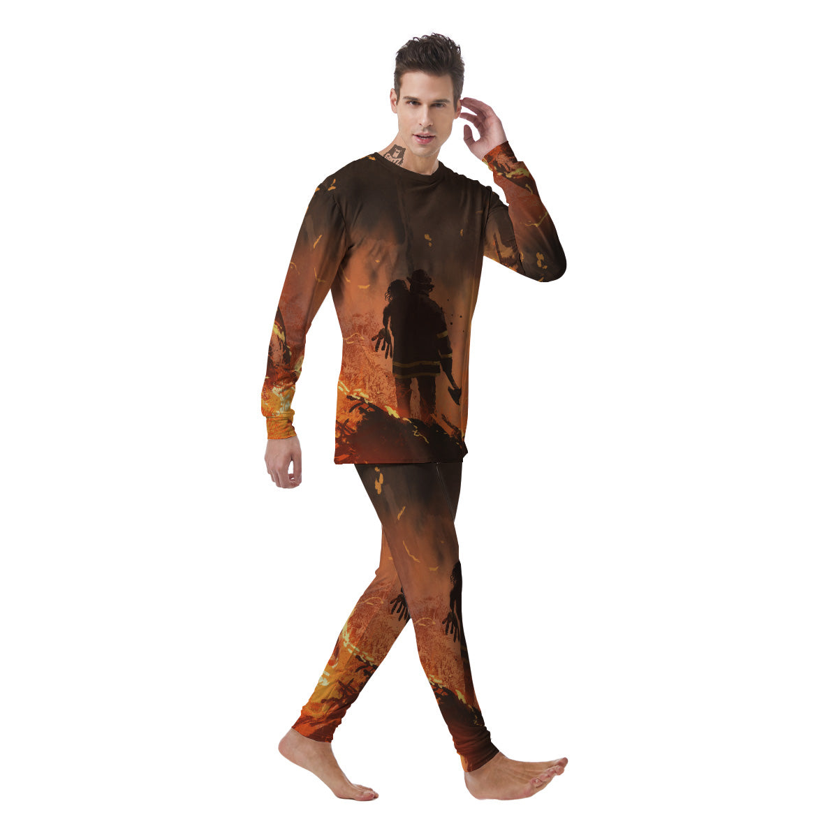 Painting Brave Firefighter Print Men's Pajamas-grizzshop