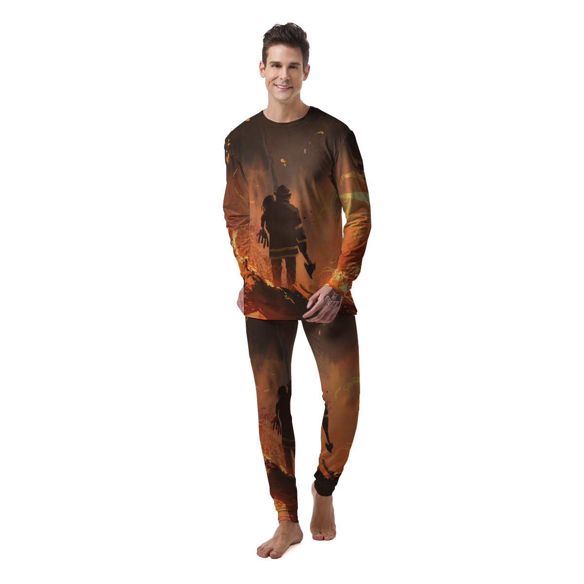 Painting Brave Firefighter Print Men's Pajamas-grizzshop