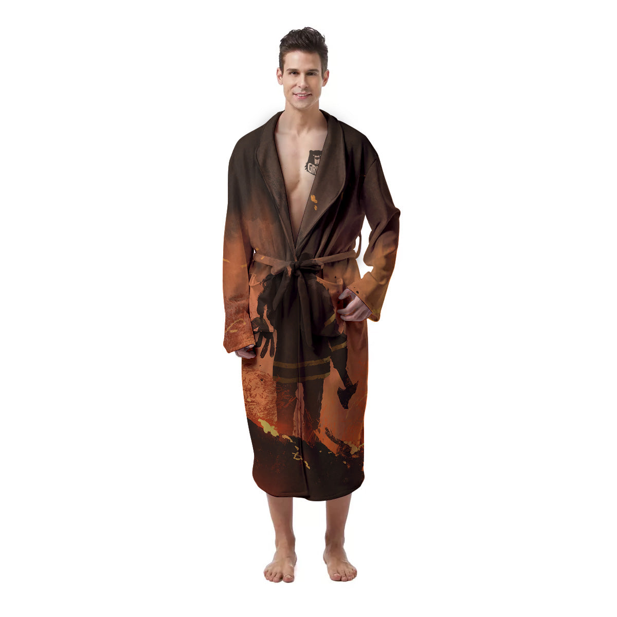 Painting Brave Firefighter Print Men's Robe-grizzshop