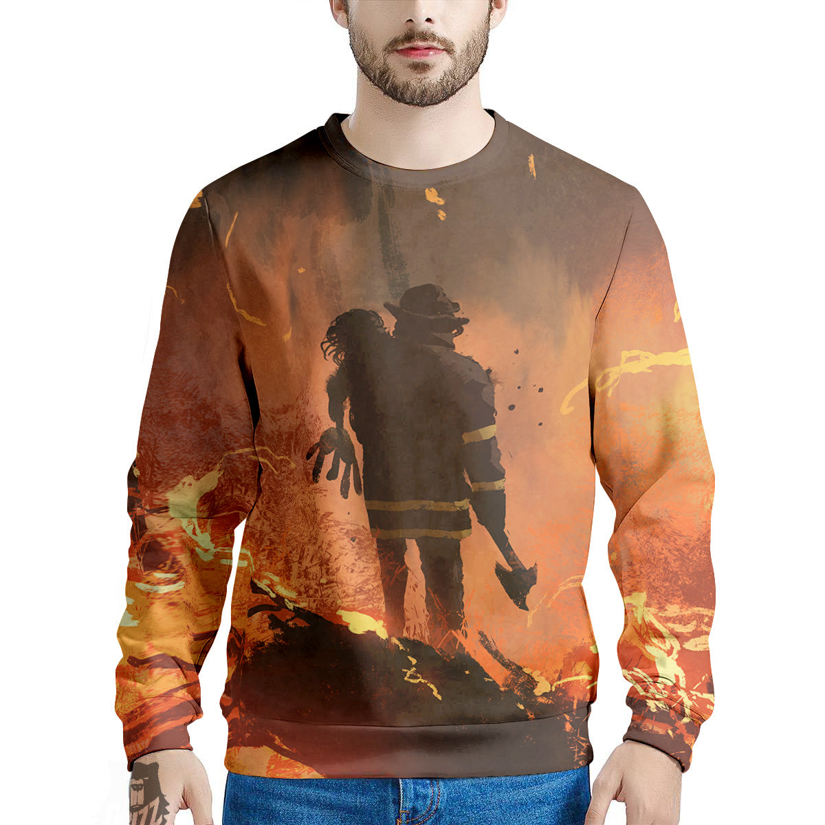 Painting Brave Firefighter Print Men's Sweatshirt-grizzshop