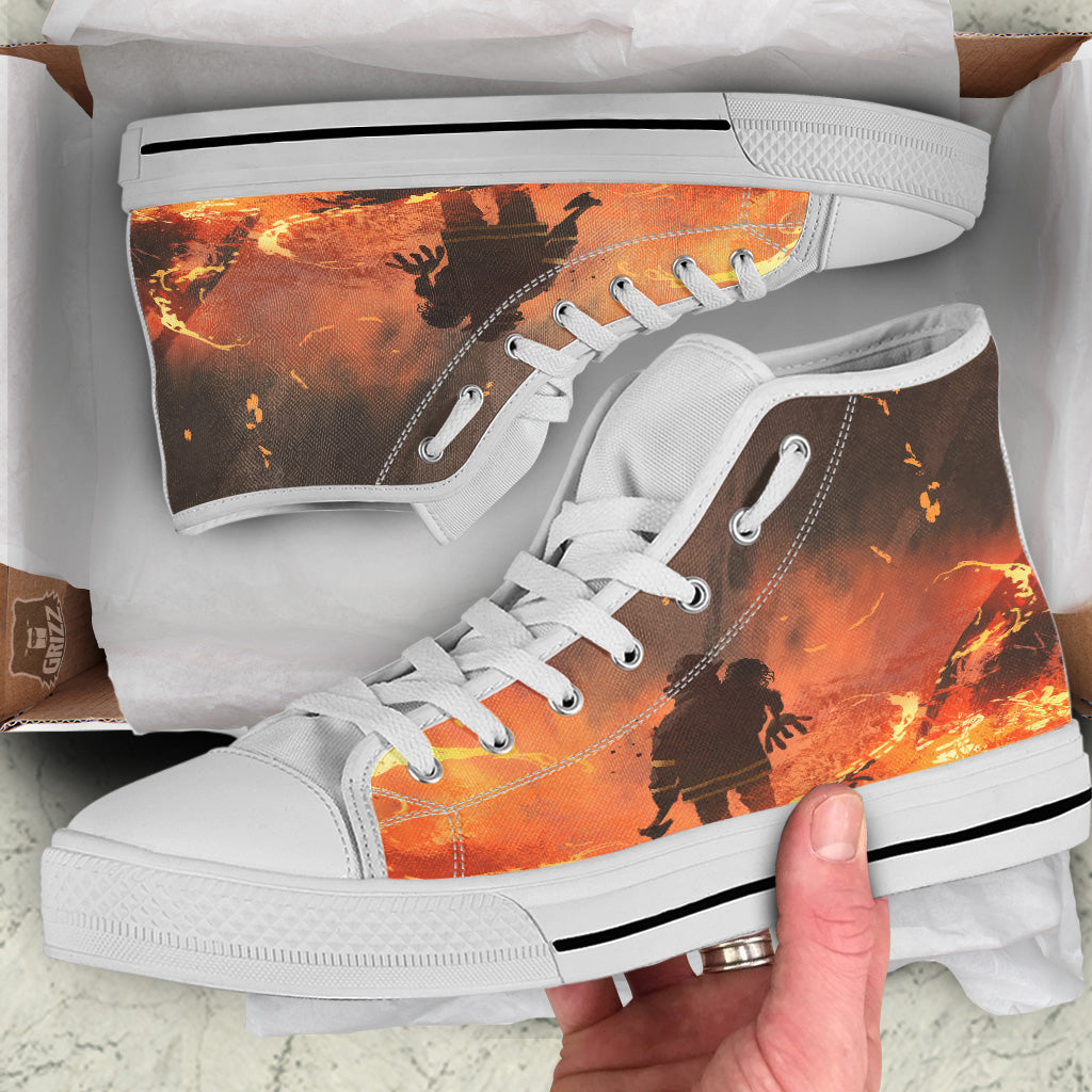 Painting Brave Firefighter Print White High Top Shoes-grizzshop