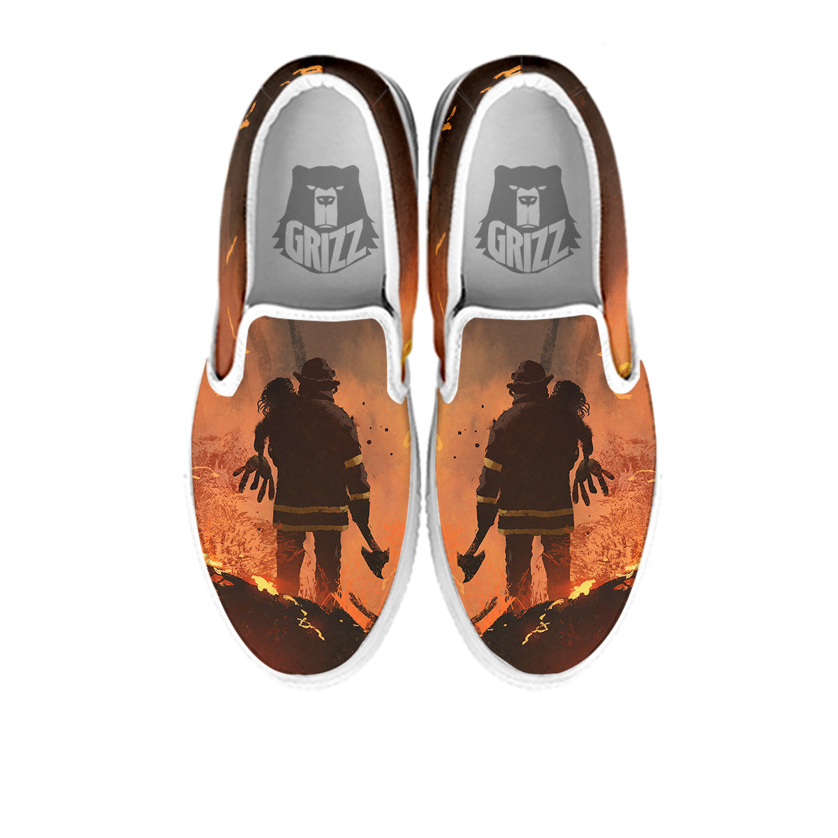 Painting Brave Firefighter Print White Slip On Shoes-grizzshop