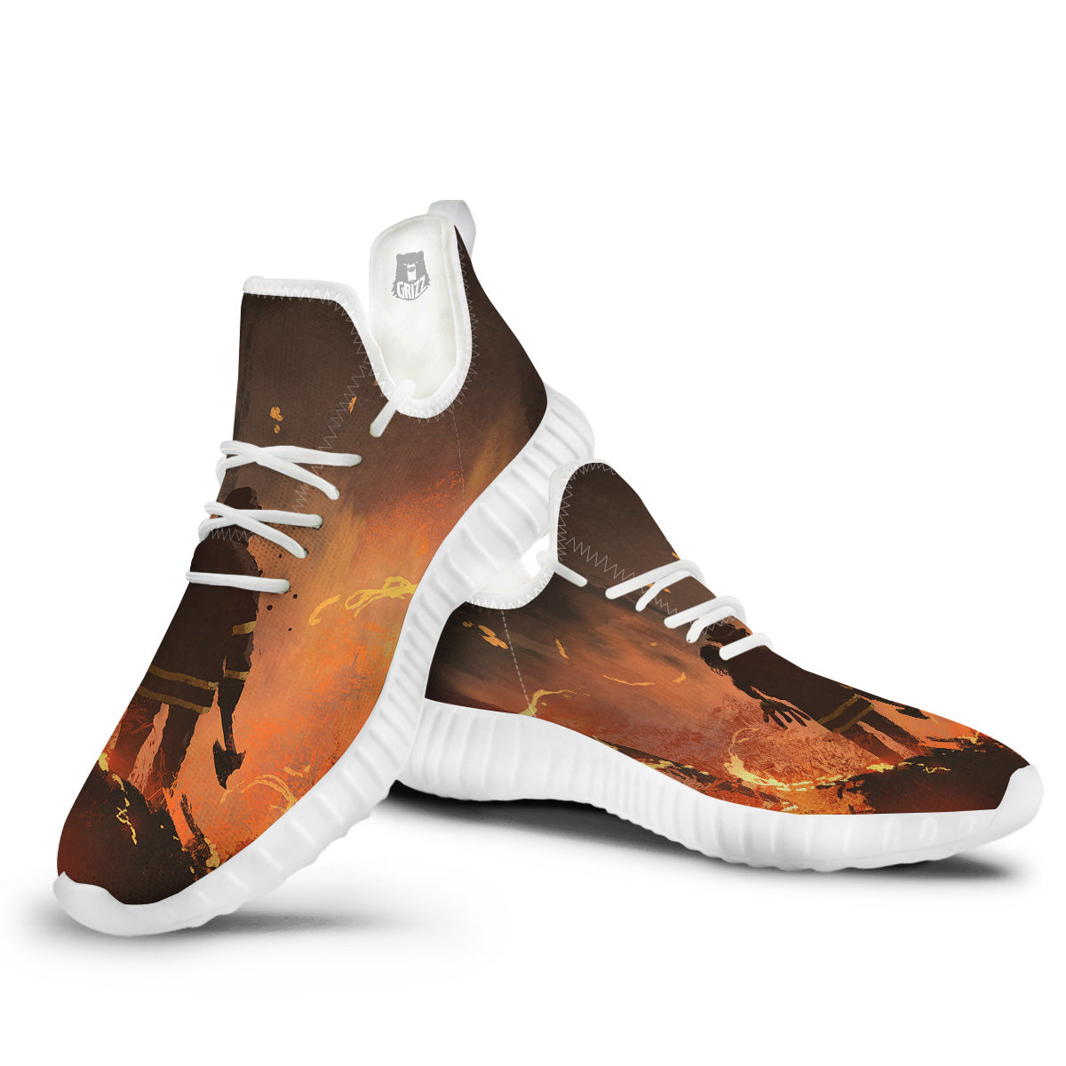 Painting Brave Firefighter Print White Walking Shoes-grizzshop