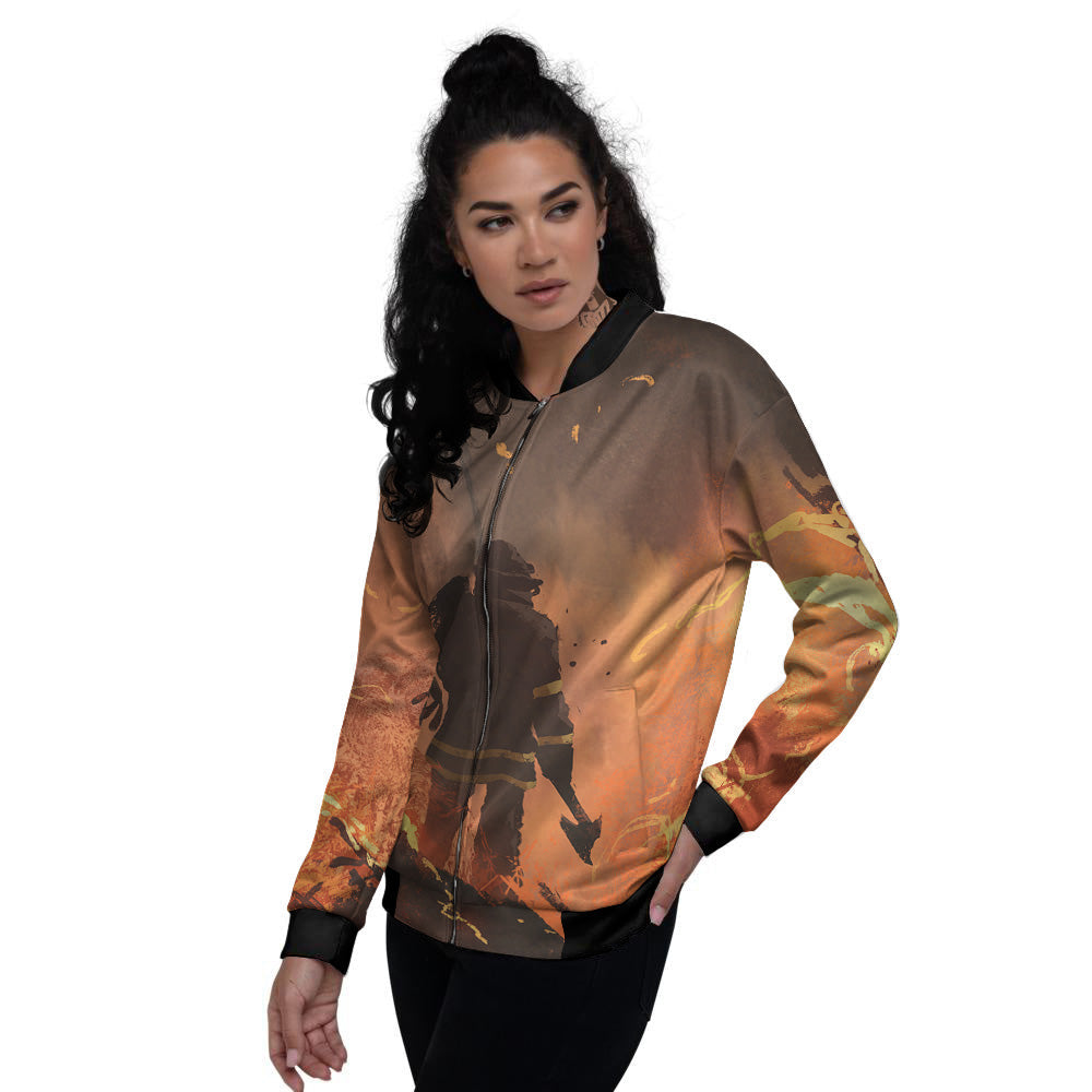 Painting Brave Firefighter Print Women's Bomber Jacket-grizzshop