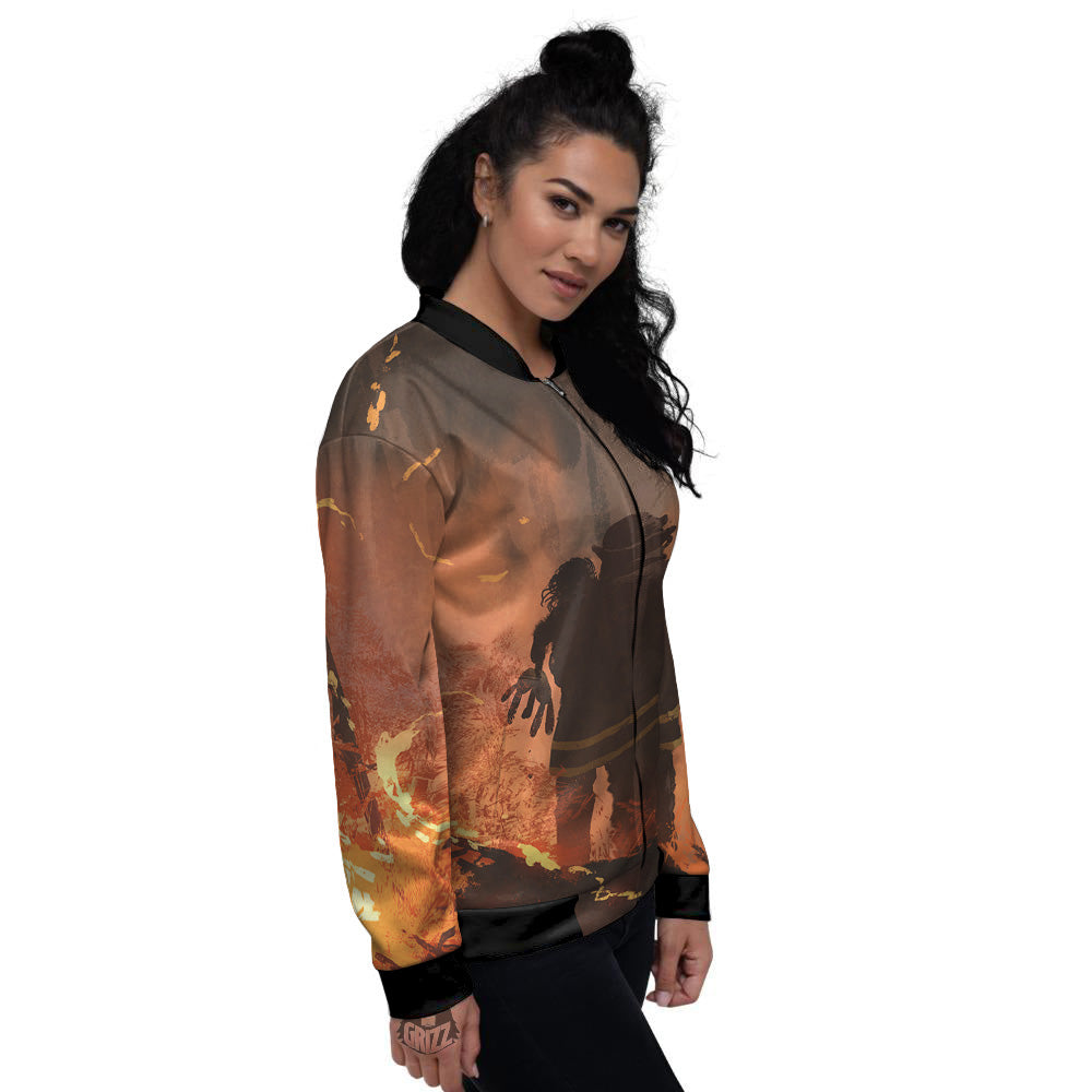 Painting Brave Firefighter Print Women's Bomber Jacket-grizzshop