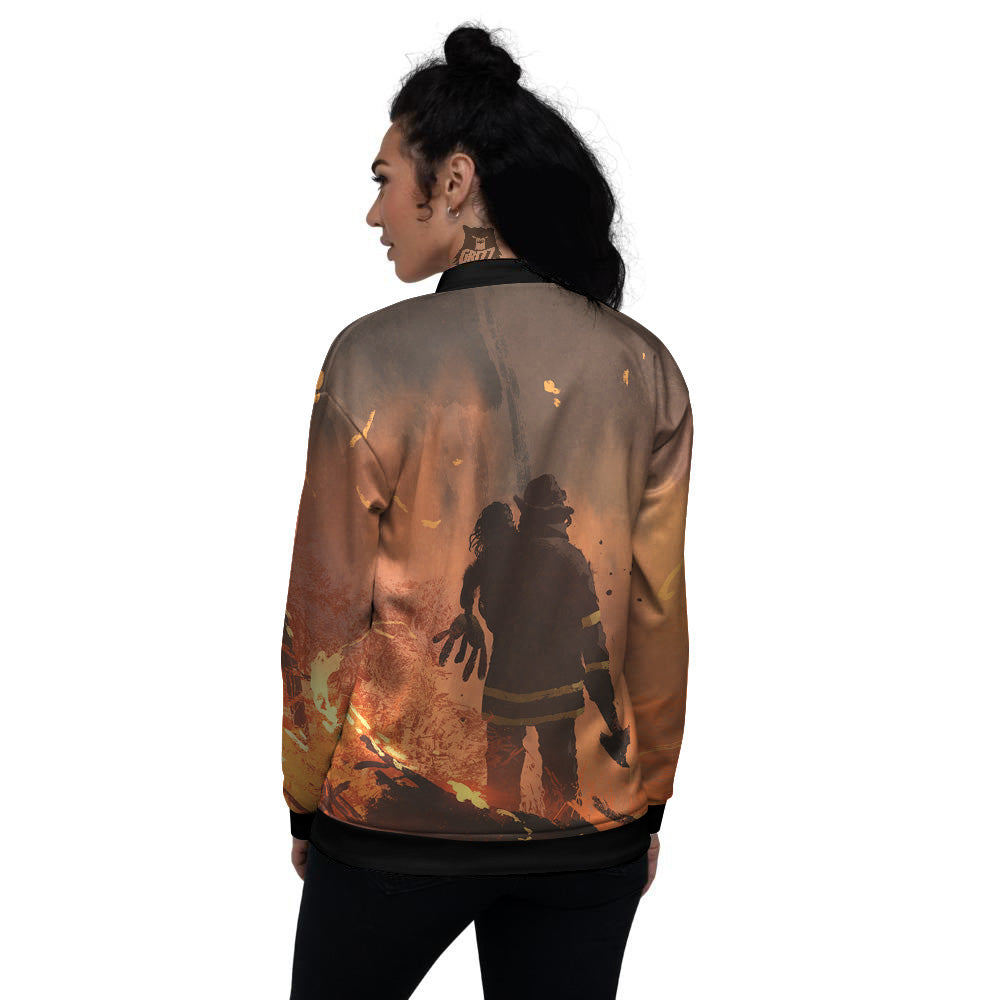 Painting Brave Firefighter Print Women's Bomber Jacket-grizzshop