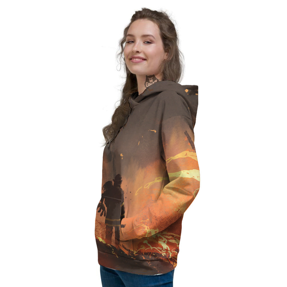 Painting Brave Firefighter Print Women's Hoodie-grizzshop