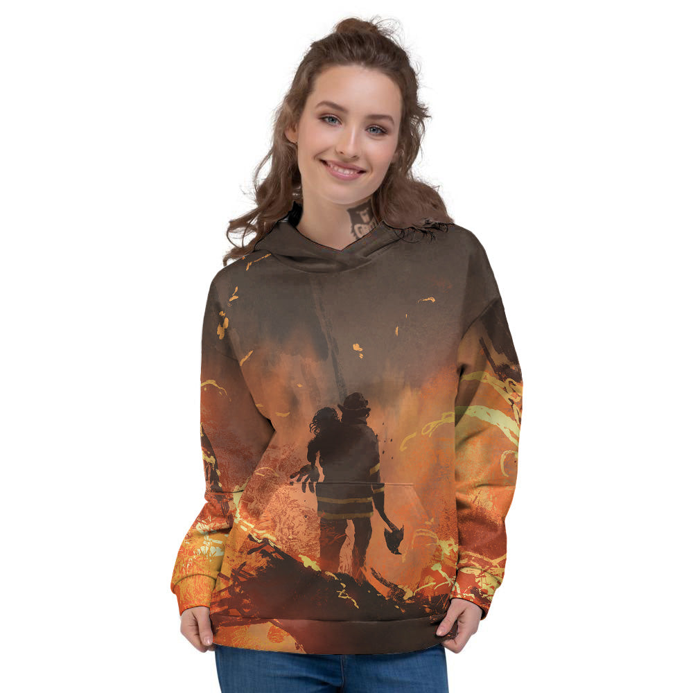 Painting Brave Firefighter Print Women's Hoodie-grizzshop