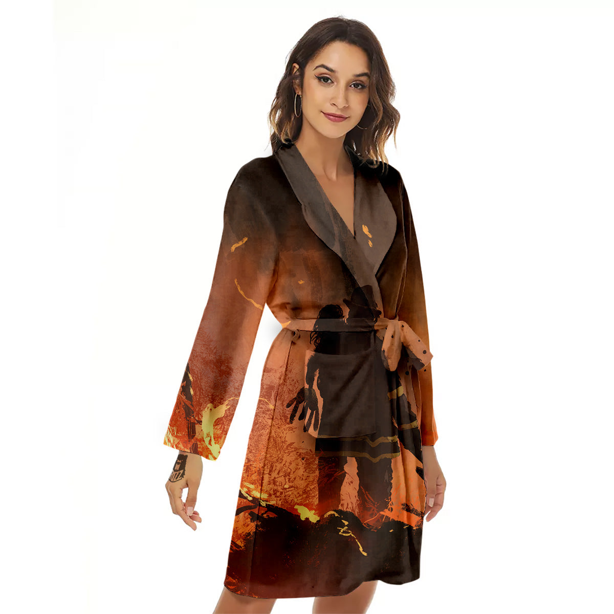 Painting Brave Firefighter Print Women's Robe-grizzshop