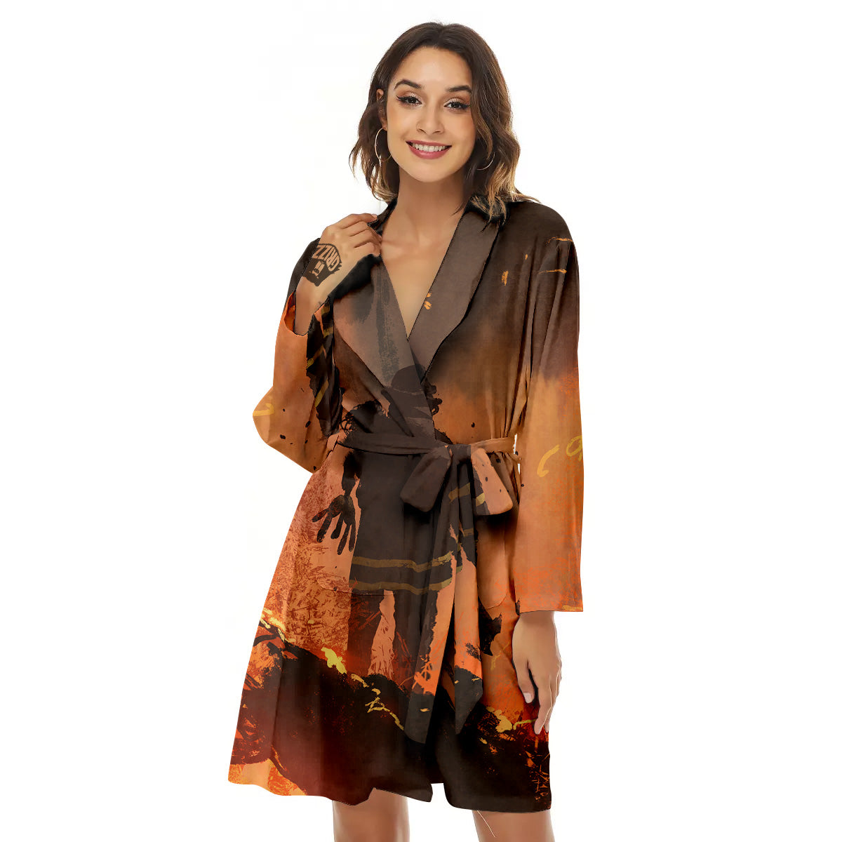 Painting Brave Firefighter Print Women's Robe-grizzshop