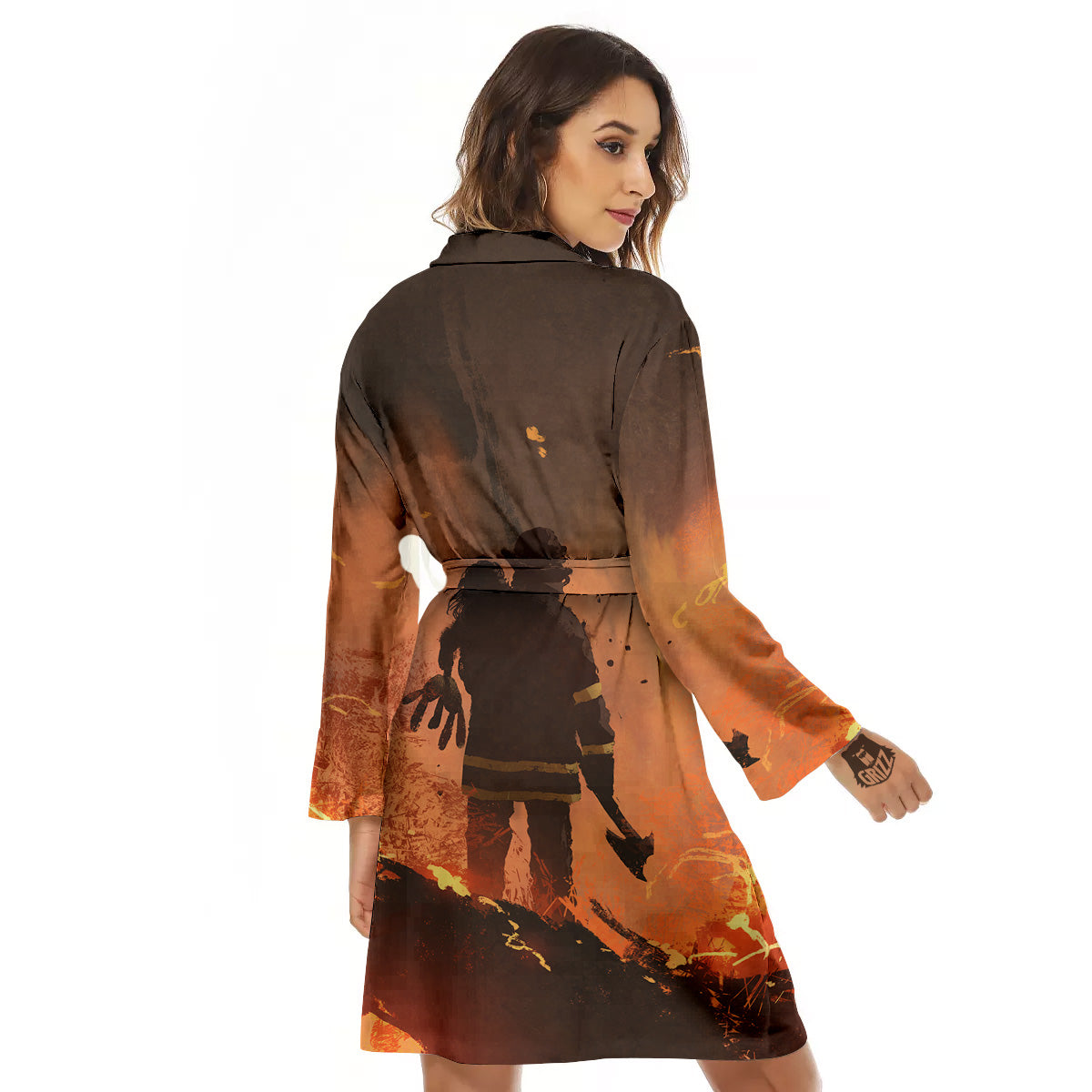 Painting Brave Firefighter Print Women's Robe-grizzshop