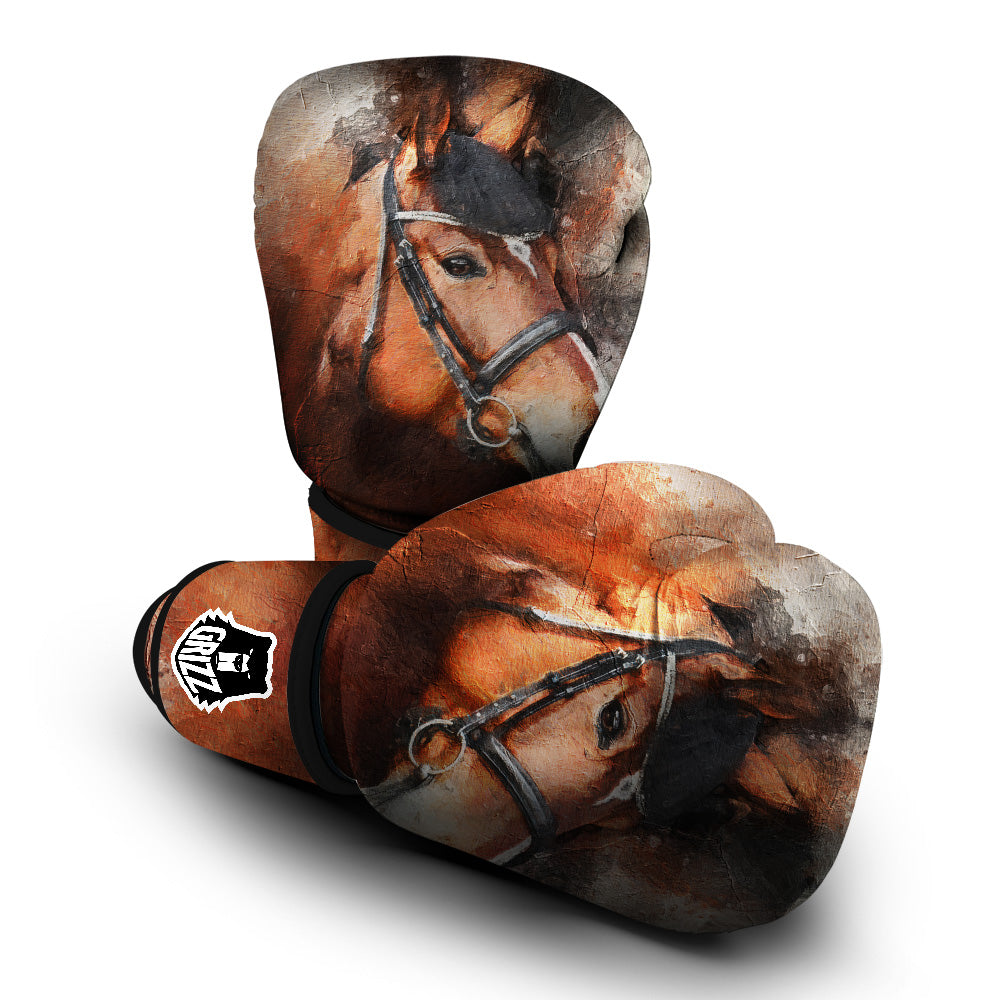 Painting Brown Horse Print Boxing Gloves-grizzshop