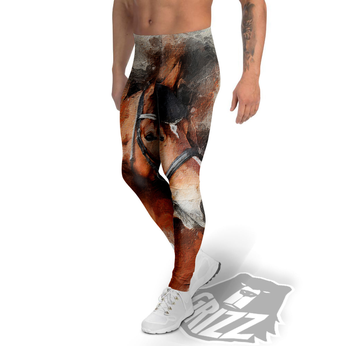 Painting Brown Horse Print Men's Leggings-grizzshop