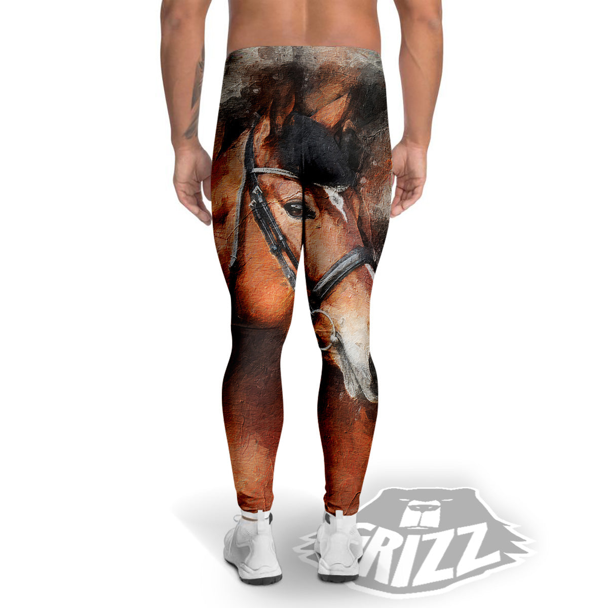 Painting Brown Horse Print Men's Leggings-grizzshop