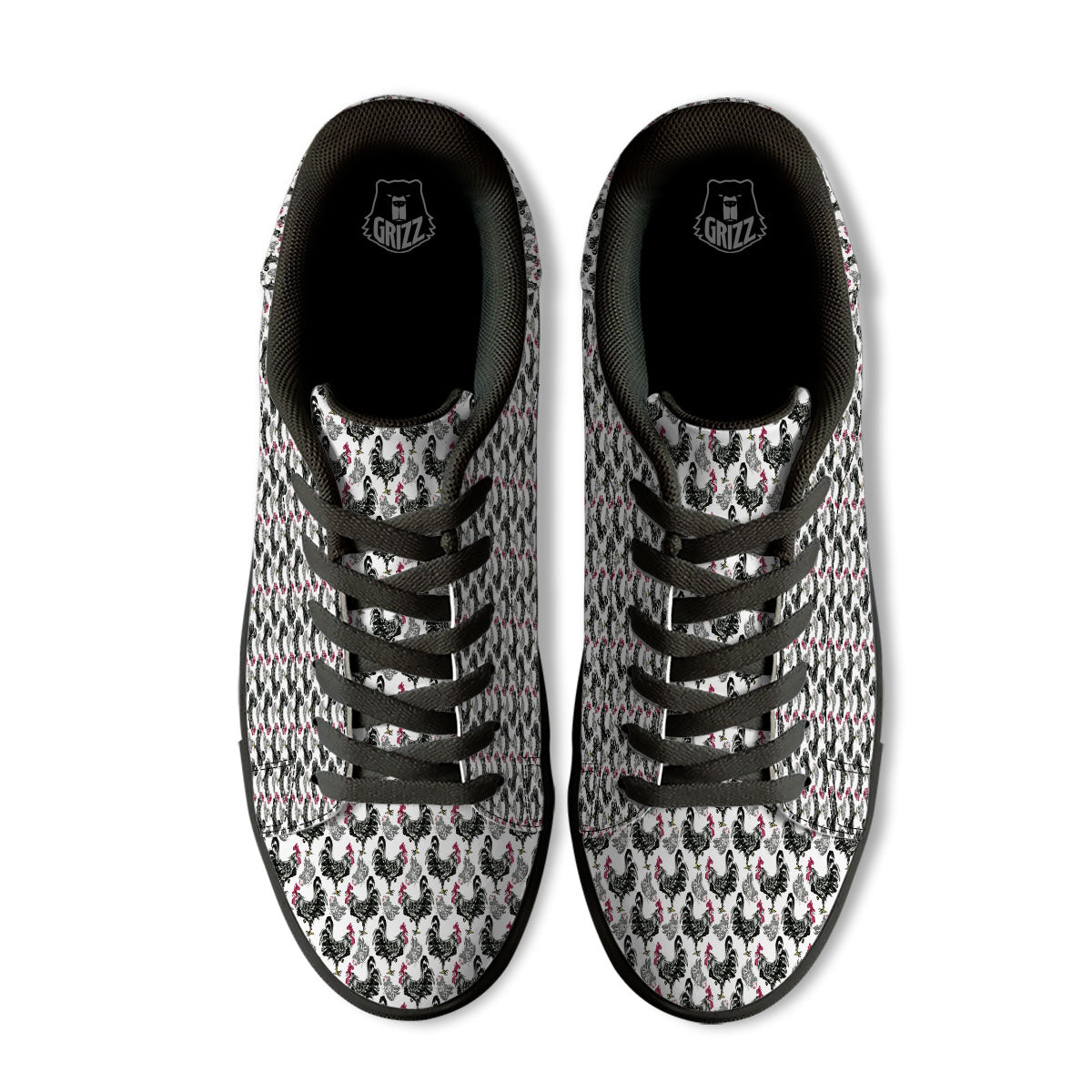 Painting Chicken Ink Print Pattern Black Low Top Sneakers-grizzshop