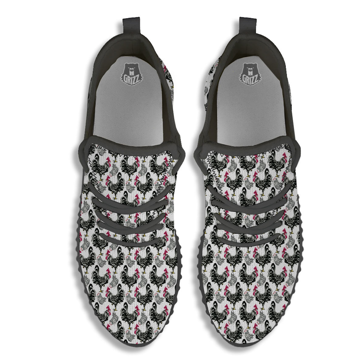 Painting Chicken Ink Print Pattern Black Walking Shoes-grizzshop