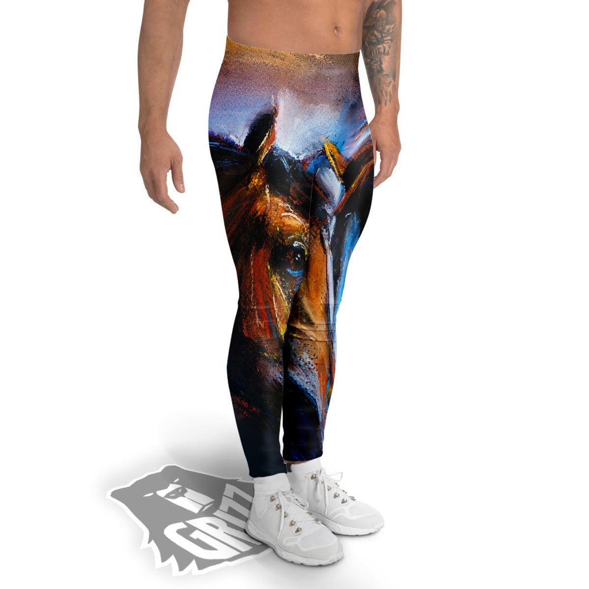 Painting Couple Horses Print Men's Leggings-grizzshop