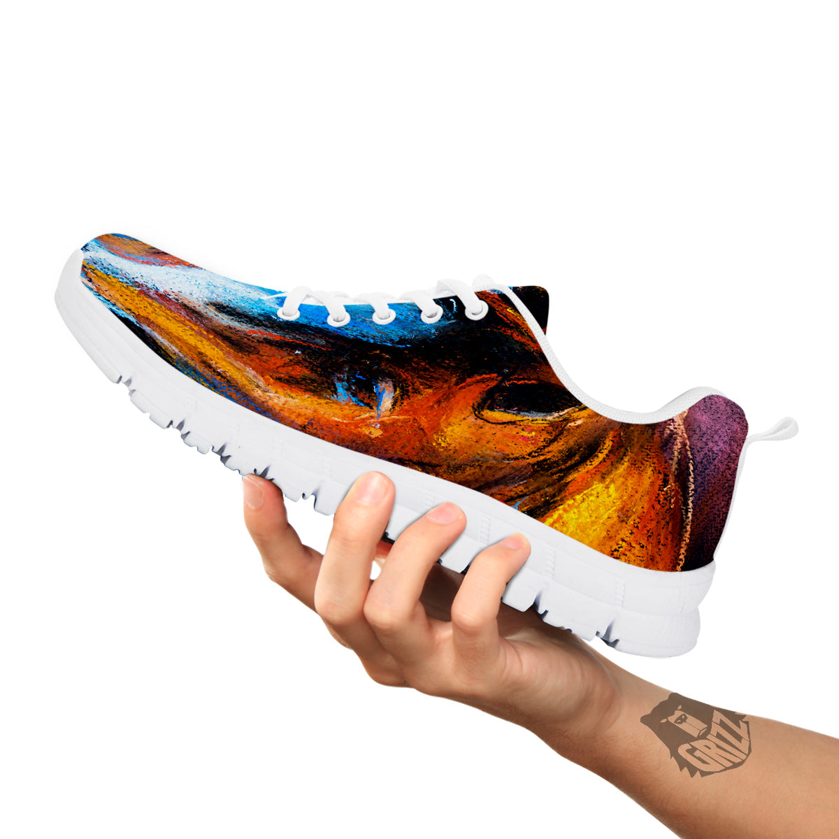 Painting Couple Horses Print White Sneaker-grizzshop