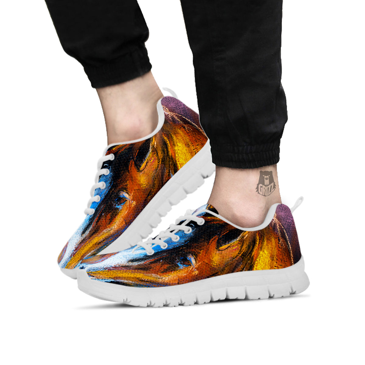 Painting Couple Horses Print White Sneaker-grizzshop