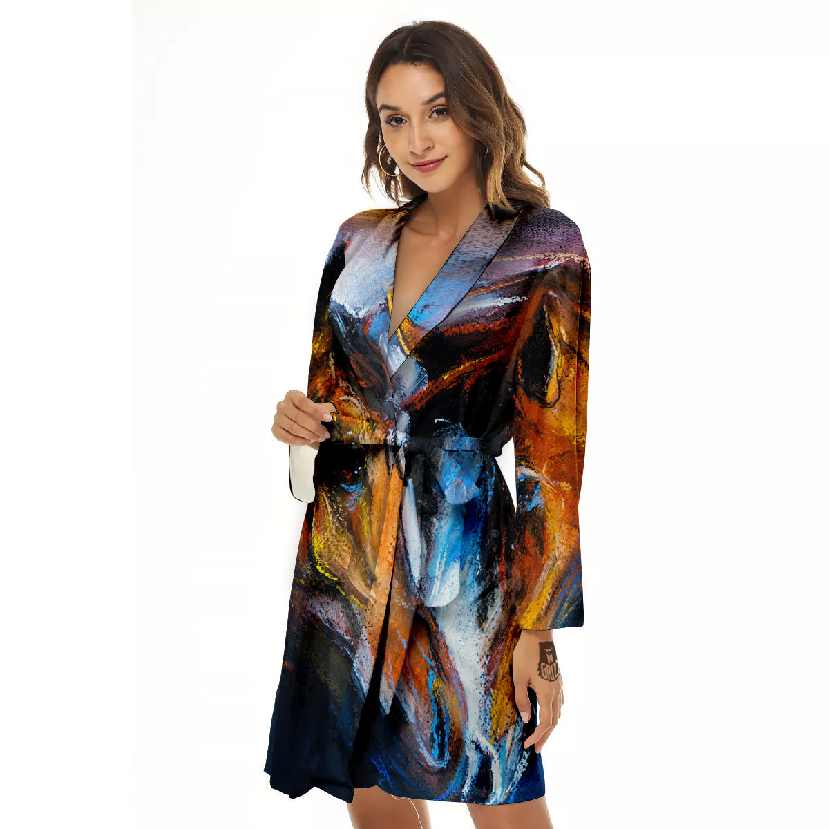 Painting Couple Horses Print Women's Robe-grizzshop