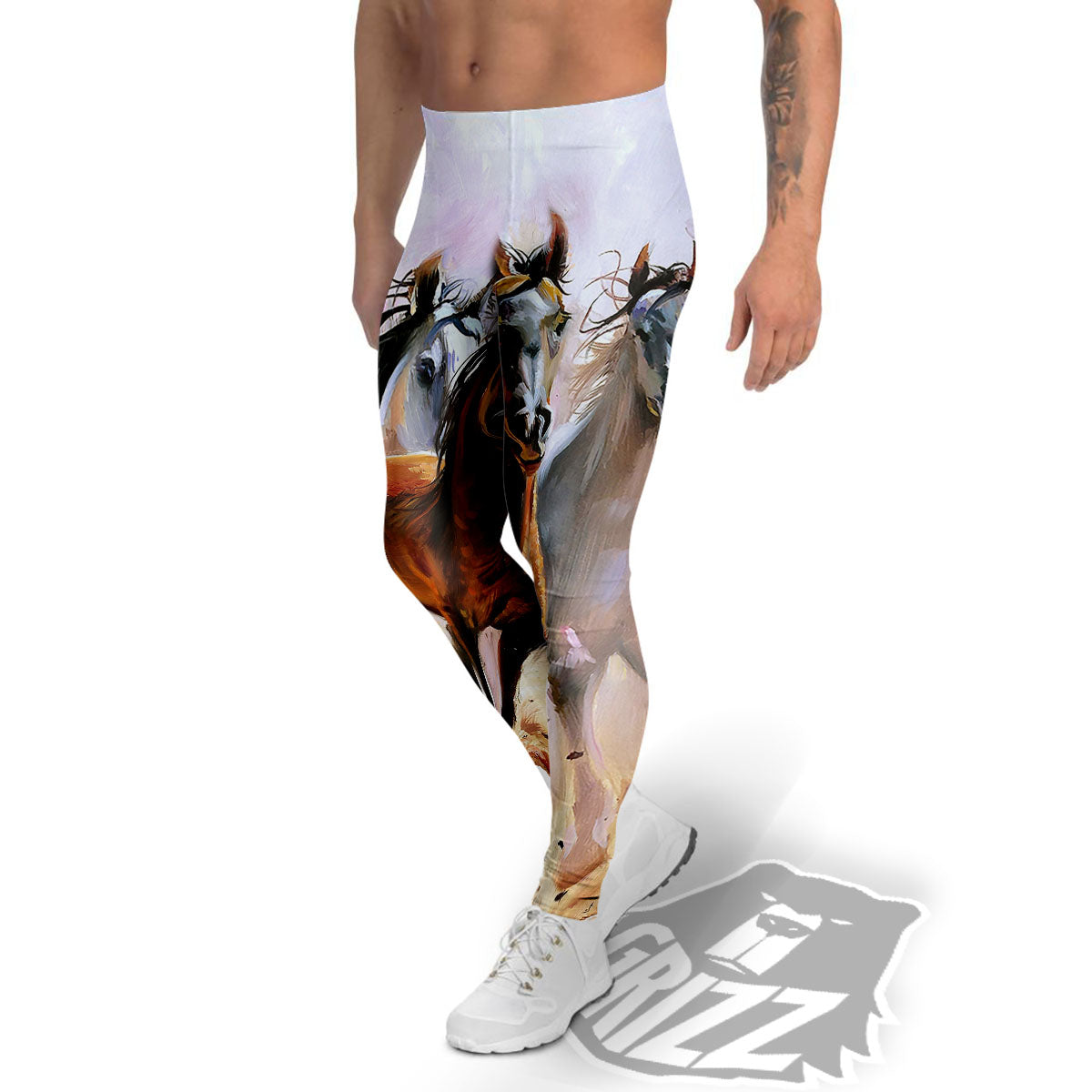 Painting Horse Vintage Print Men's Leggings-grizzshop