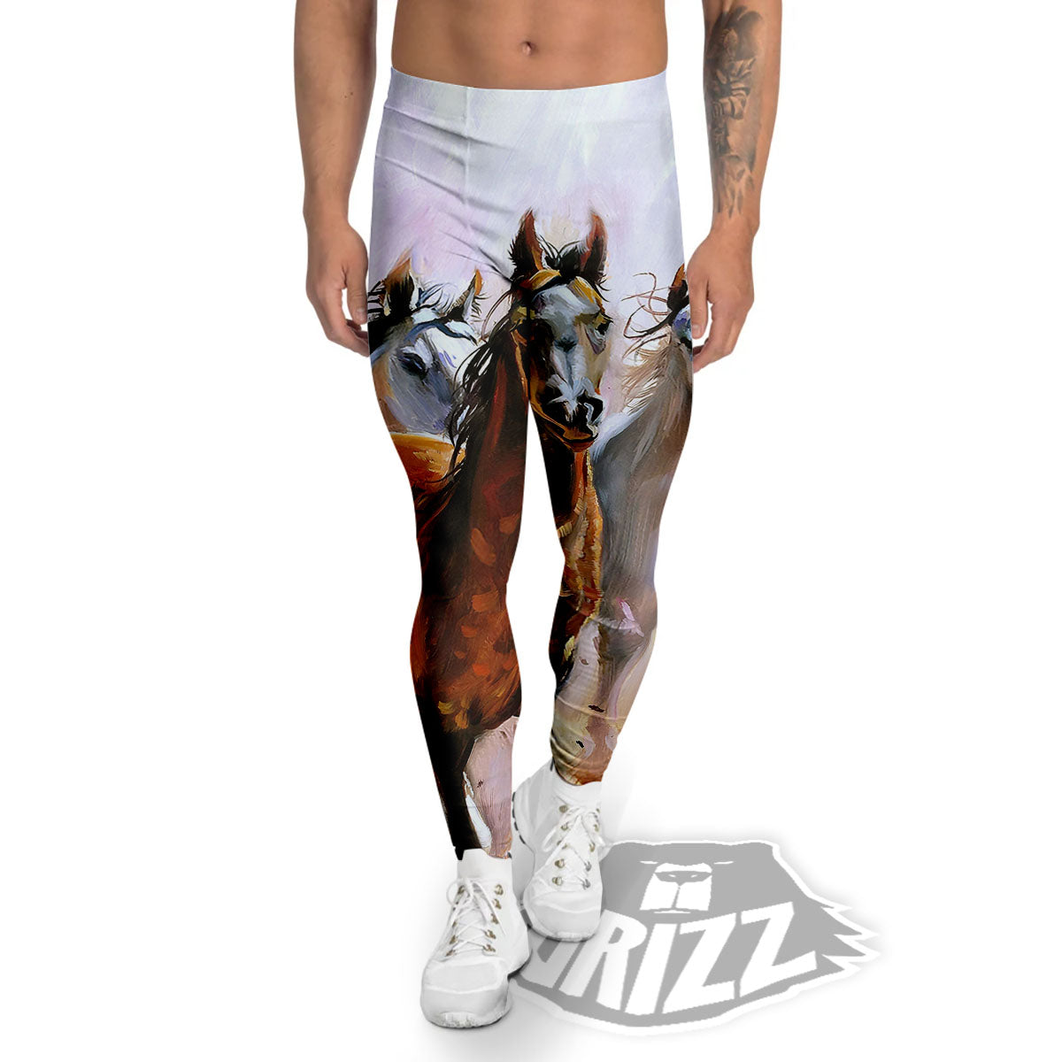 Painting Horse Vintage Print Men's Leggings-grizzshop