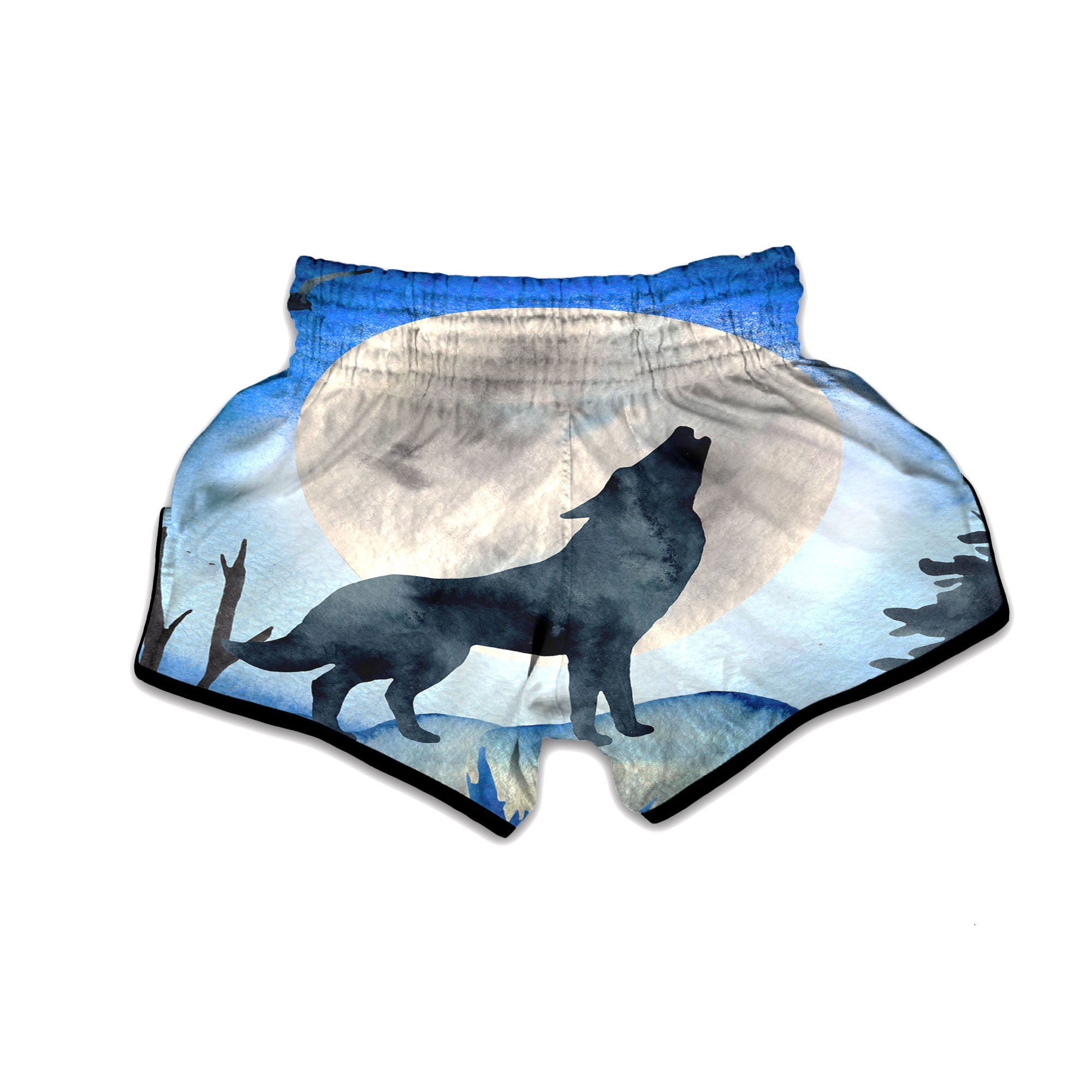 Painting Howling Wolf Snowy Print Muay Thai Boxing Shorts-grizzshop