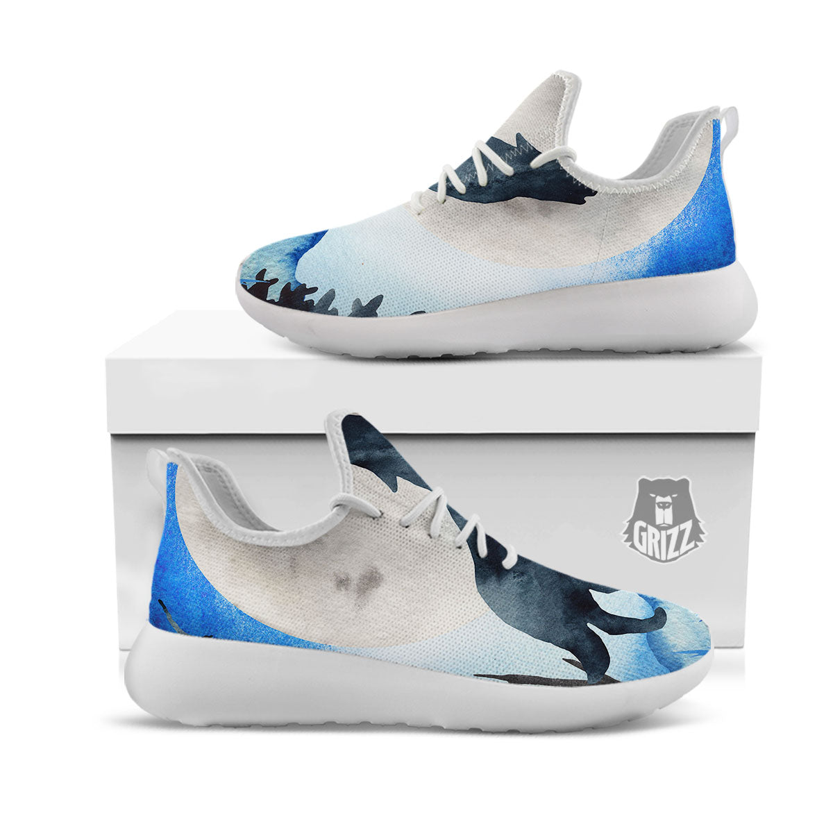 Painting Howling Wolf Snowy Print White Athletic Shoes-grizzshop