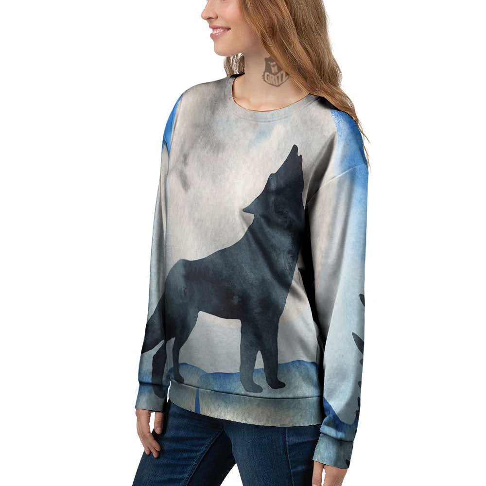 Painting Howling Wolf Snowy Print Women's Sweatshirt-grizzshop