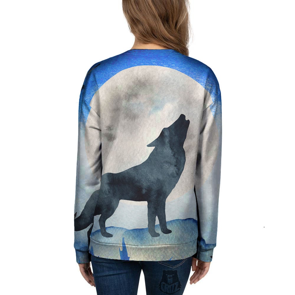 Painting Howling Wolf Snowy Print Women's Sweatshirt-grizzshop