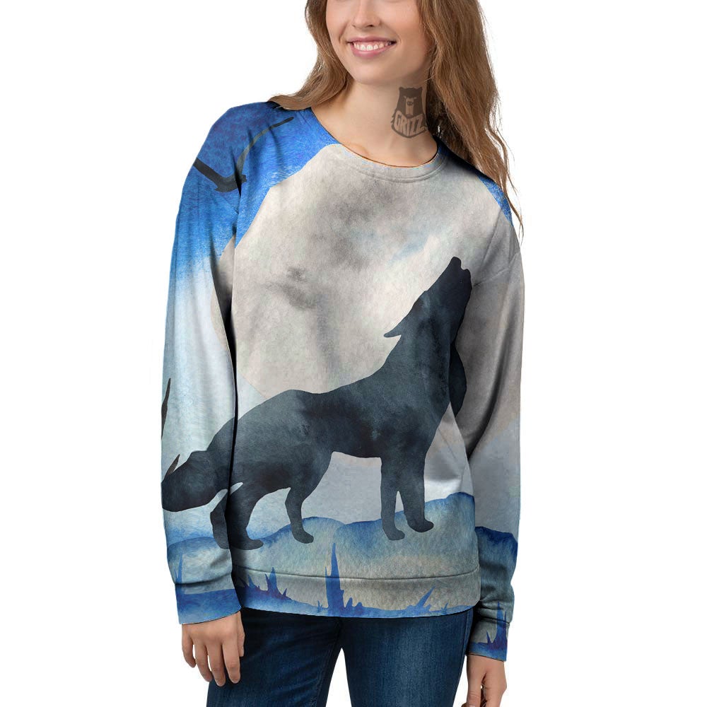 Painting Howling Wolf Snowy Print Women's Sweatshirt-grizzshop