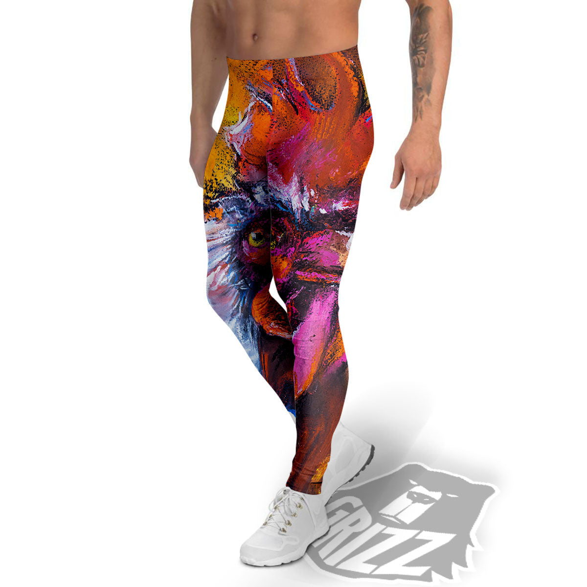 Painting Rooster Print Men's Leggings-grizzshop