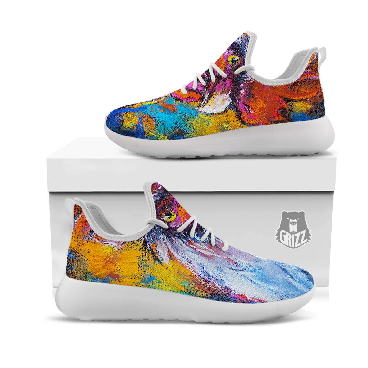 Painting Rooster Print White Athletic Shoes-grizzshop