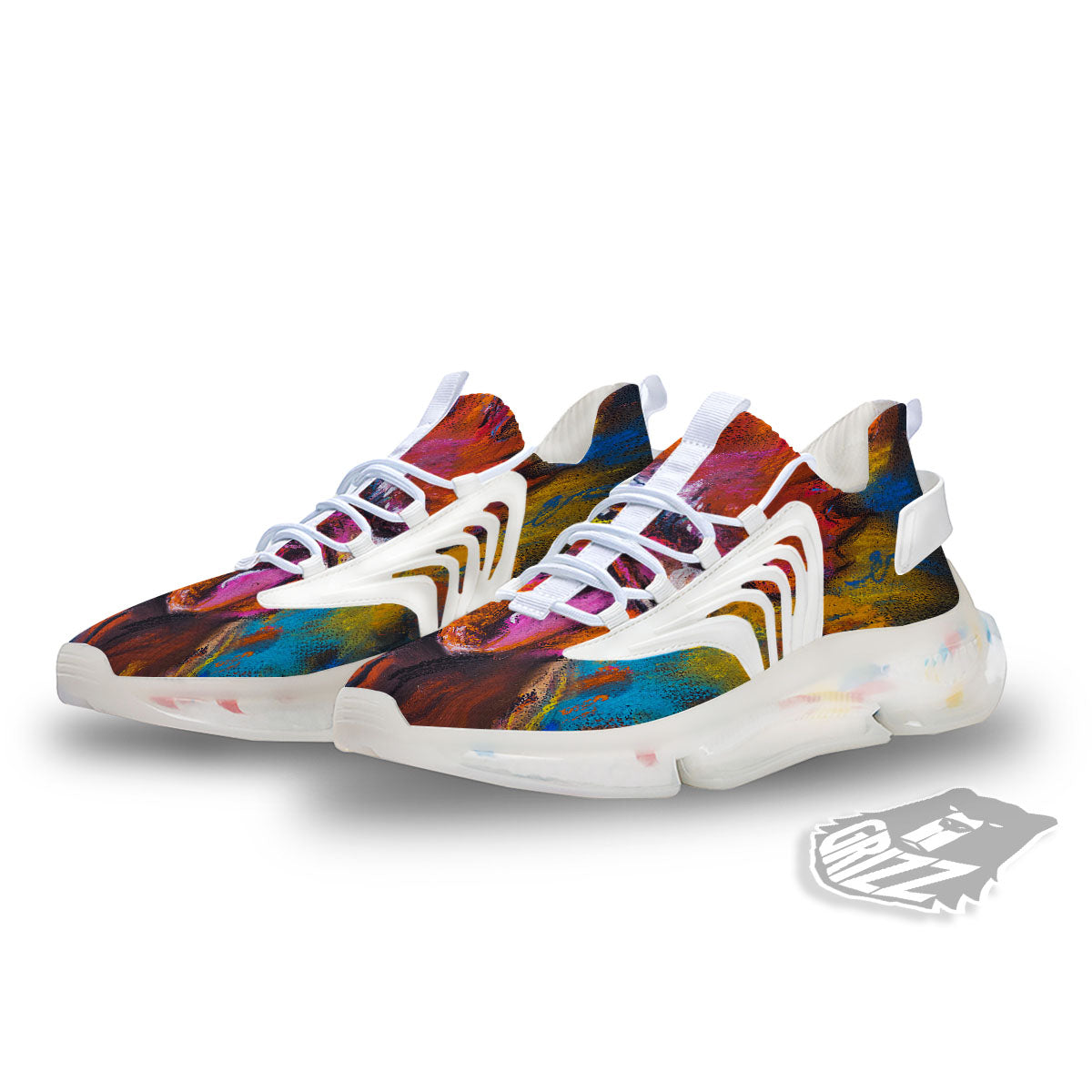 Painting Rooster Print White Gym Shoes-grizzshop
