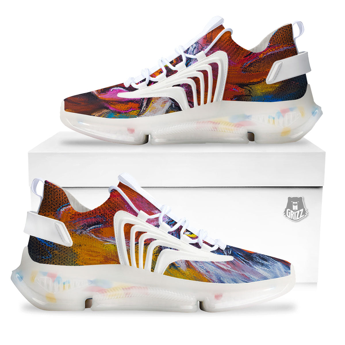 Painting Rooster Print White Gym Shoes-grizzshop
