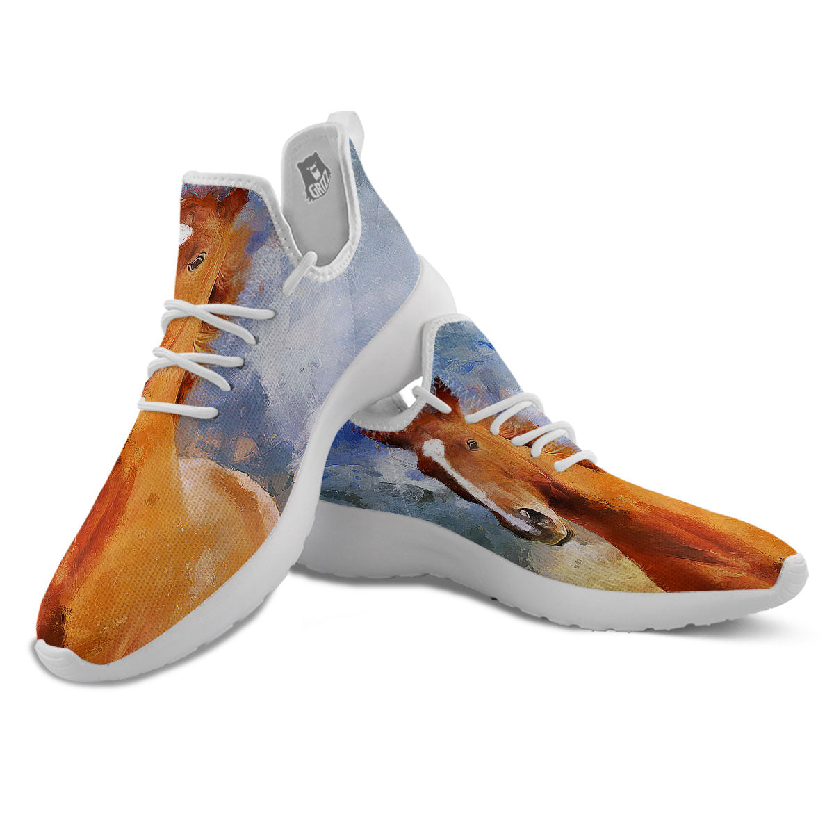 Painting Running Horses Print White Athletic Shoes-grizzshop