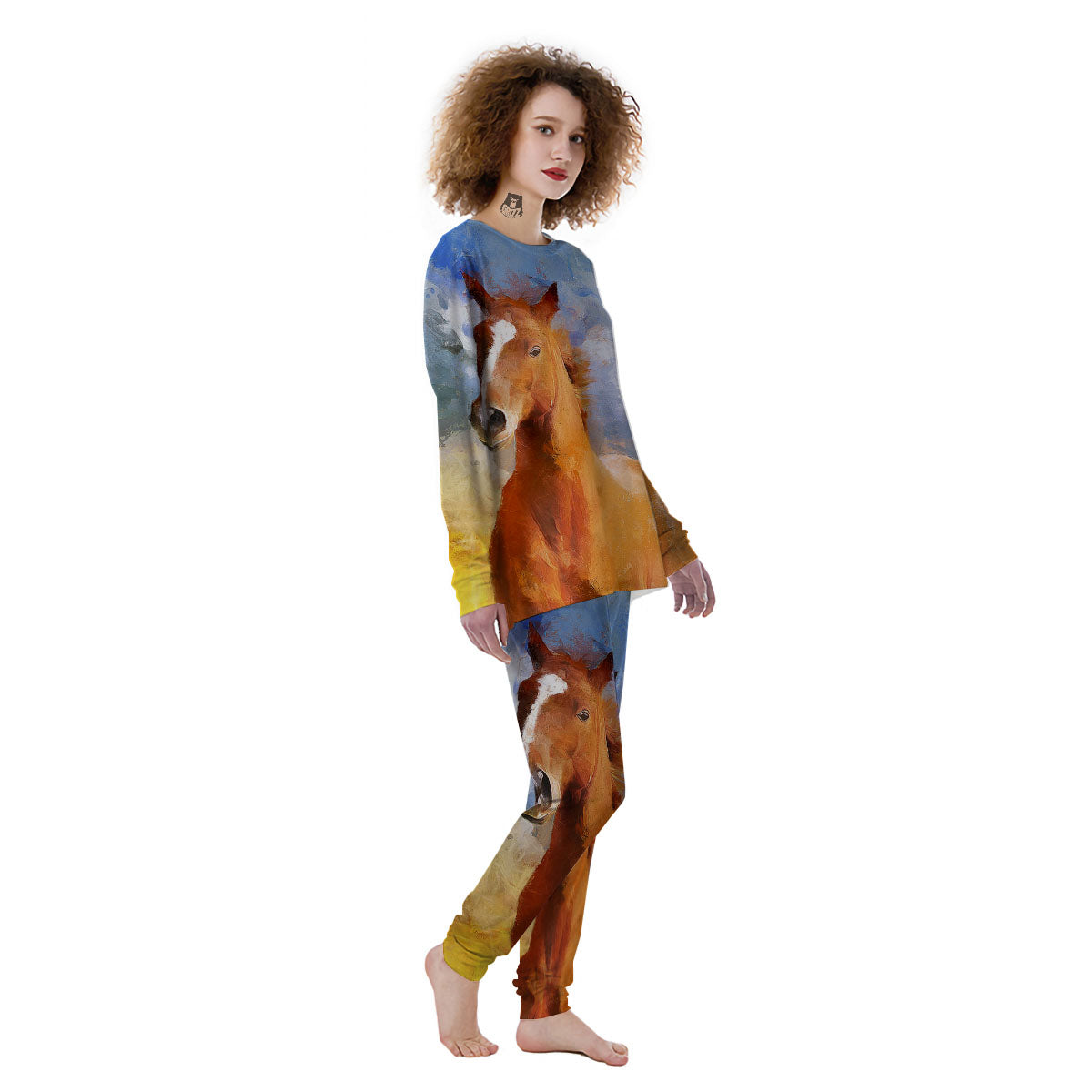 Painting Running Horses Print Women's Pajamas-grizzshop