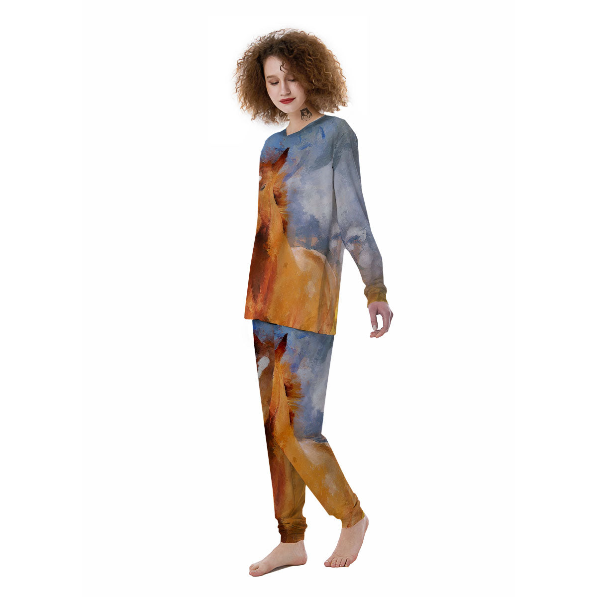 Painting Running Horses Print Women's Pajamas-grizzshop