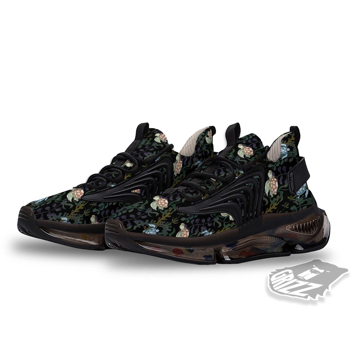 Painting Sea Turtle Print Pattern Black Gym Shoes-grizzshop