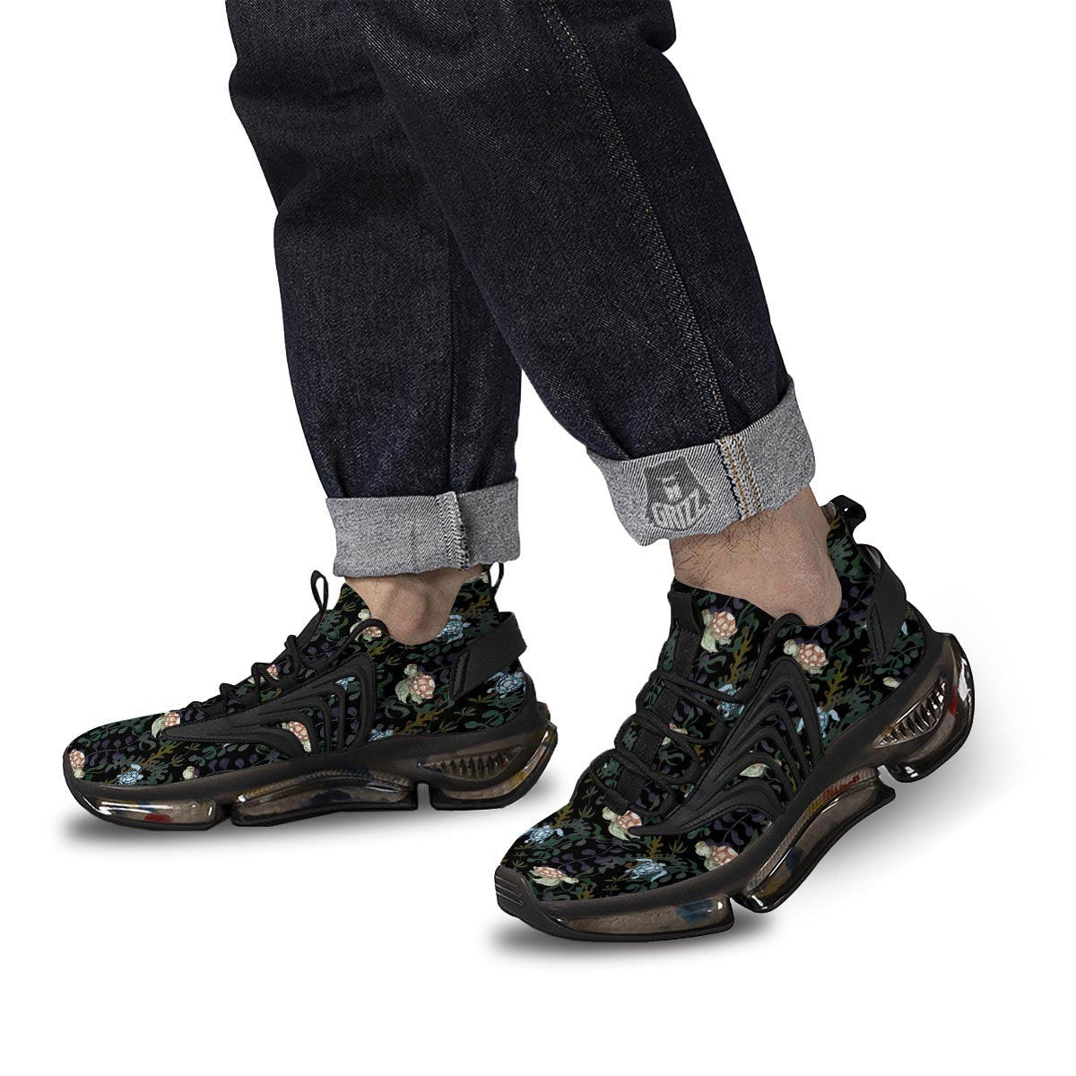 Painting Sea Turtle Print Pattern Black Gym Shoes-grizzshop